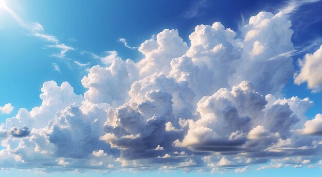 사진 은 날 밝은 파란 하늘에서 cumulonimbus 구름의 사진 아래에서 찍은