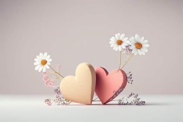 Фото украшения с сердечками и цветами на минимальном фоне hd | Премиум Фото