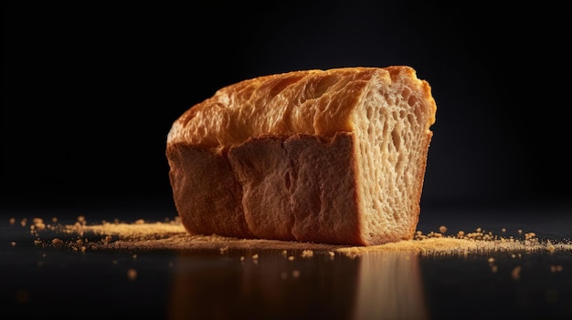 사진 어두운 배경에 있는 맛있는 빵 조각 사진