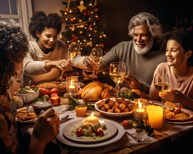 Фото Фото семьи, собравшейся на семейный ужин в канун рождества