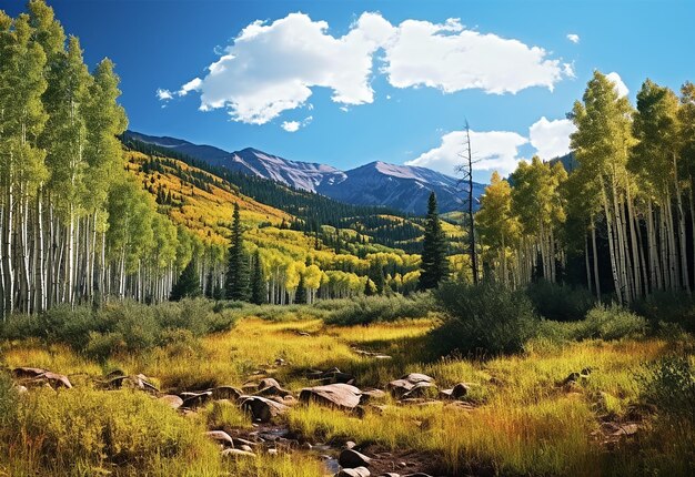 Фото Фото гигантских гор с зеленой долиной и лугом в солнечный день