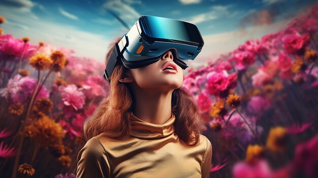 写真 現実ヘルメット vr メガネを着用している女の子の女性の写真