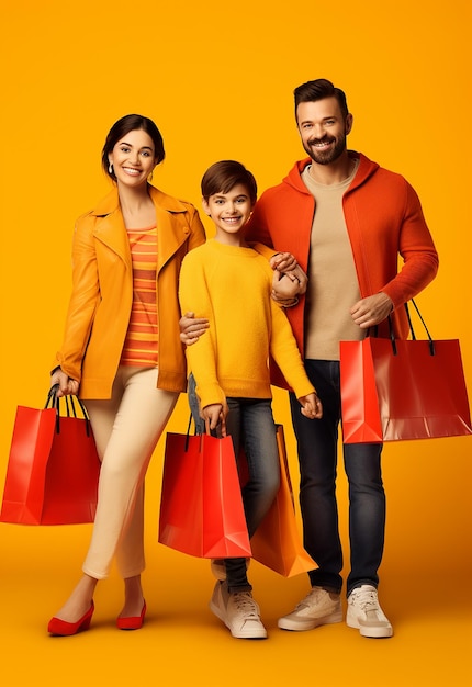 Фото Фотография счастливой красивой семьи, делающей покупки вместе