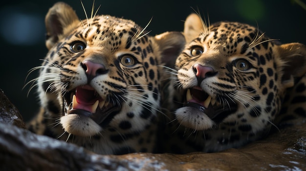写真 愛の表現を強調したハートメルティングの2つのジャガーの写真