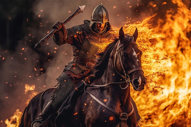 写真 火花をつけた騎馬騎士の写真