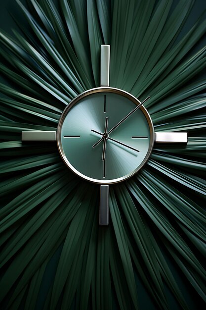 写真 金属製の神聖な十字架とヤシの葉の壁時計の装飾の写真レミン聖金曜日パームサンデーアート