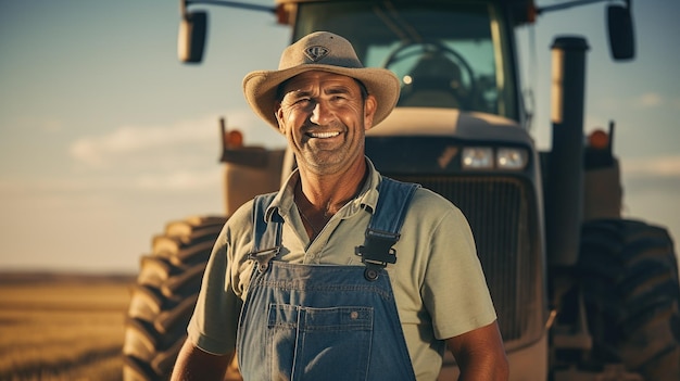 Фото Фото гордого водителя комбайна с перекрещенными руками на груди фермер стоит ии изображение