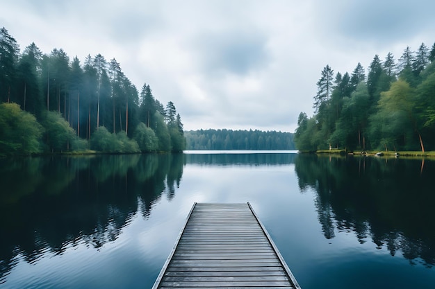 Фото Фото тихого пирса на спокойном озере мирный пейзаж