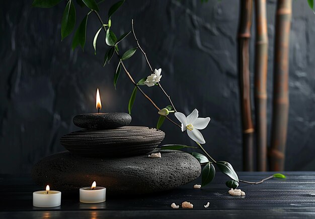 Фото Фото spa ароматерапии фона с пространством и орхидеи дзен камни косметические продукты