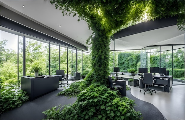 Photo of an office with vertical gardens