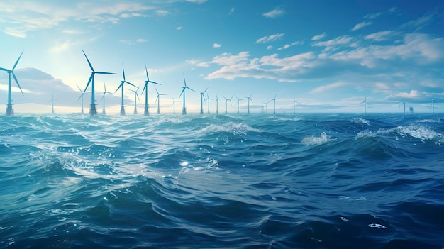 A photo of an offshore wind farm in deep waters