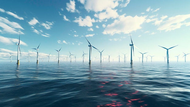 A photo of an offshore wind farm in deep waters