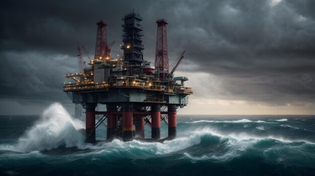 photo oil rig on the stormy sea