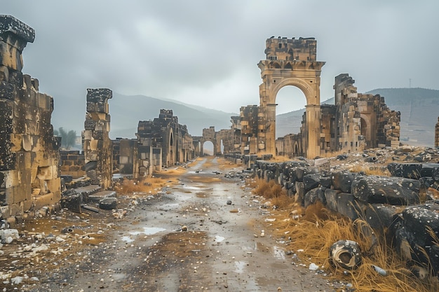 фотография старого здания с воротами на заднем плане