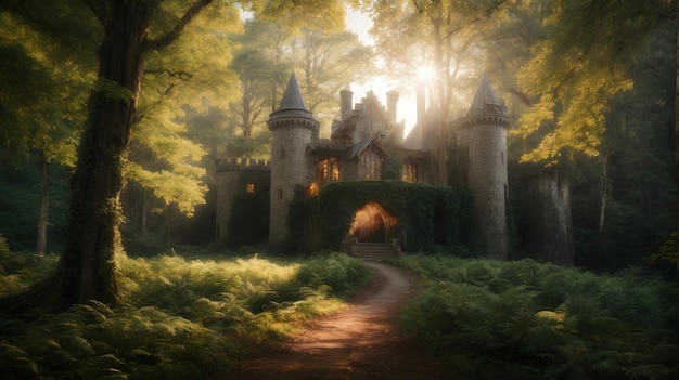 photo old castle on deep forest