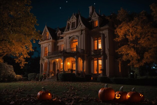 photo old mansion on hallowen night