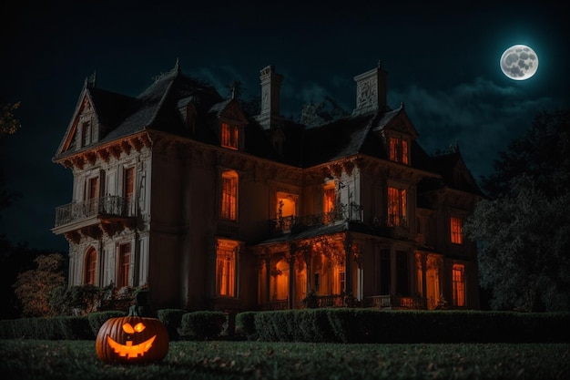 photo old mansion on hallowen night