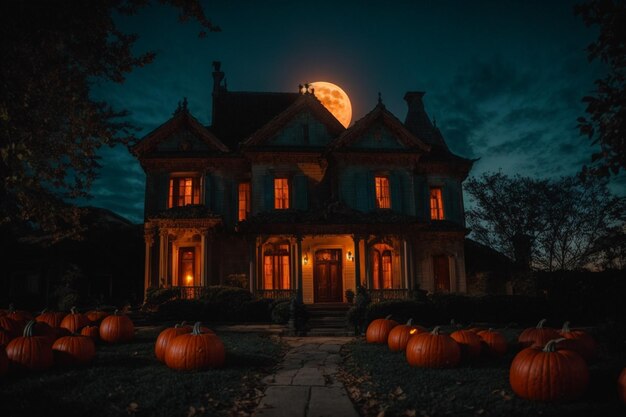 photo old mansion on hallowen night