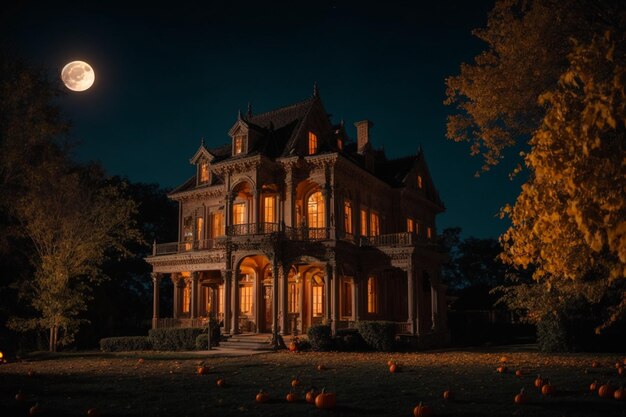 Photo old mansion on hallowen night