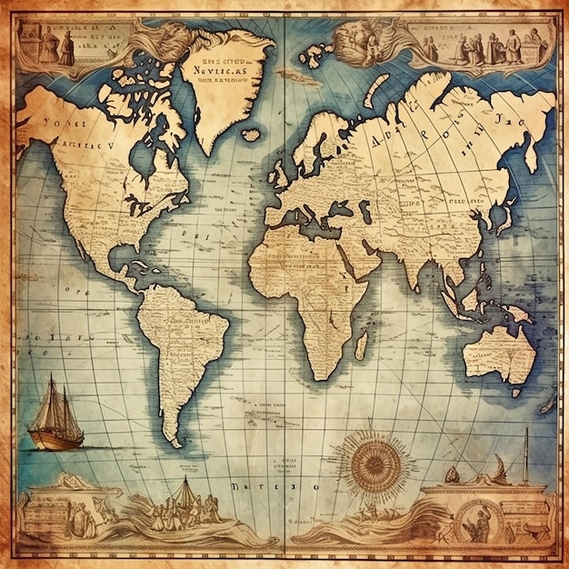 Photo old maps and vintage nautical objects