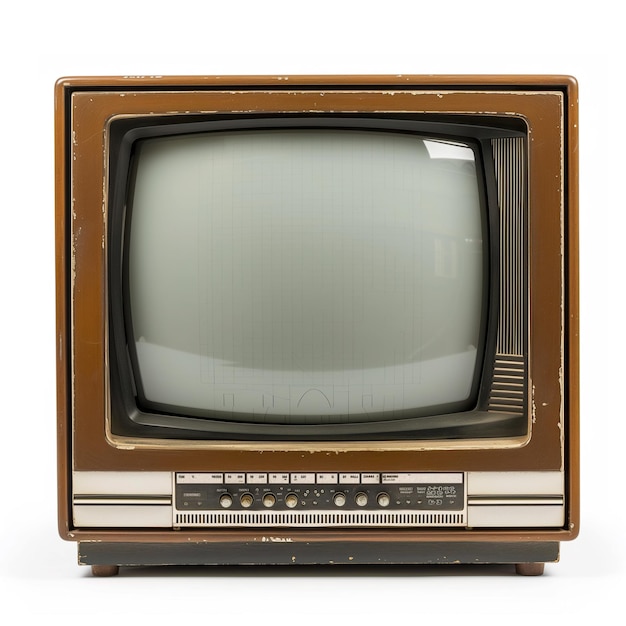 Photo of old vintage TV in colorful background in the style of retro inspiration