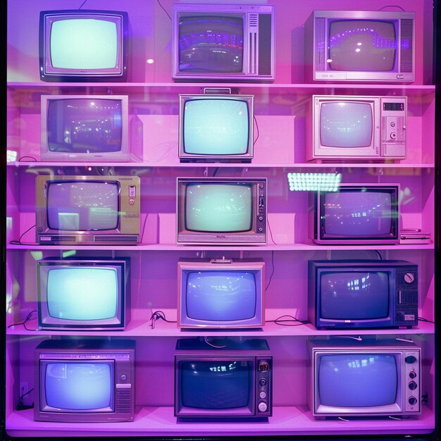 Photo photo of old vintage tv in colorful background in the syle of retro inspiration