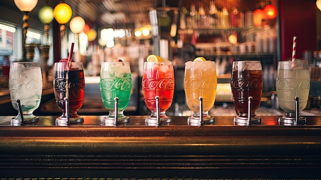 Photo a photo of an oldfashioned soda fountain warm incandescent lighting