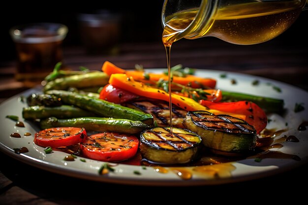 Photo of Olive oil drizzle on grilled vegetables