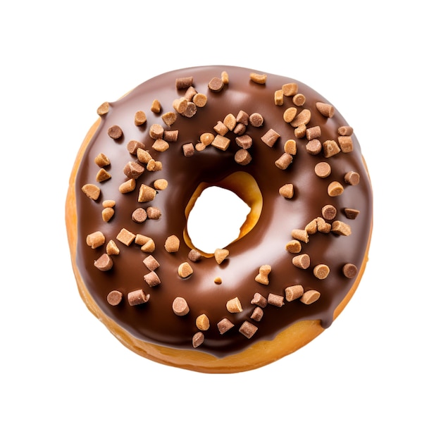 photo of one delicious donut with topping top view isolated on a white background