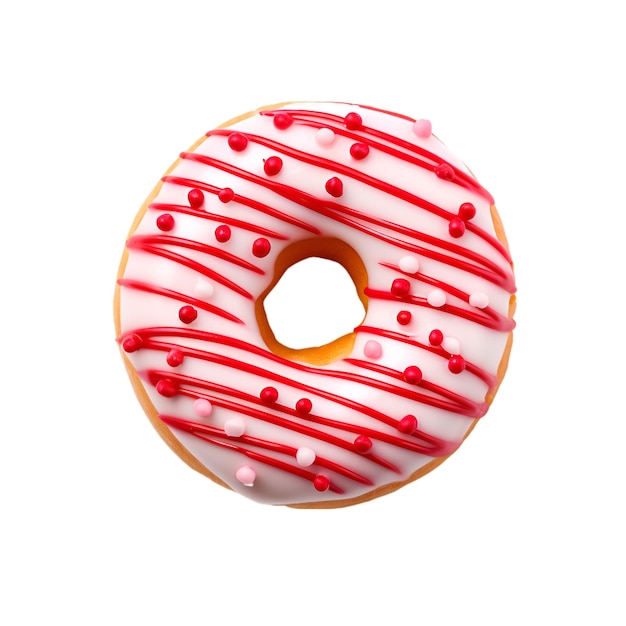 흰색 배경에 격리된 토핑 상위 뷰가 있는 맛있는 도넛 사진