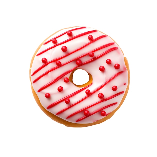 흰색 배경에 격리된 토핑 상위 뷰가 있는 맛있는 도넛 사진