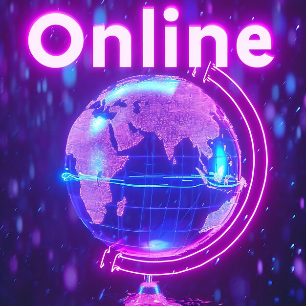 Photo of online text with globe effect clean and minimalist font styl for content creator stream