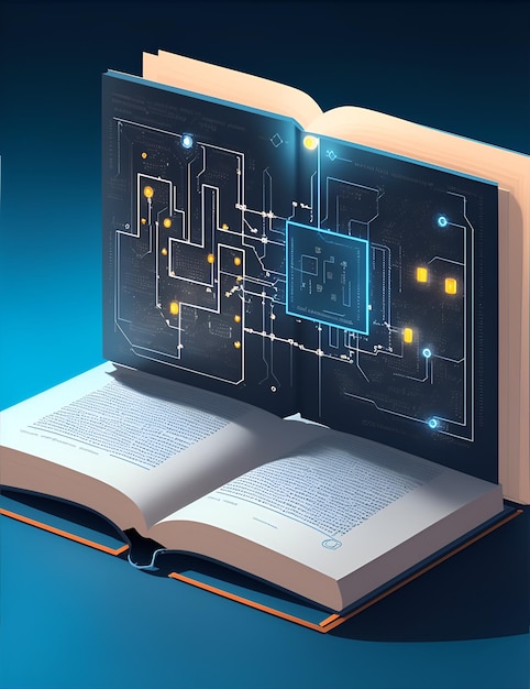 Photo of an open book with a circuit board on it