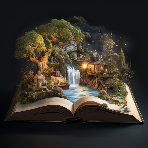 photo open book with fairytale scene