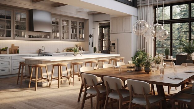 A photo of an openconcept kitchen and dining area