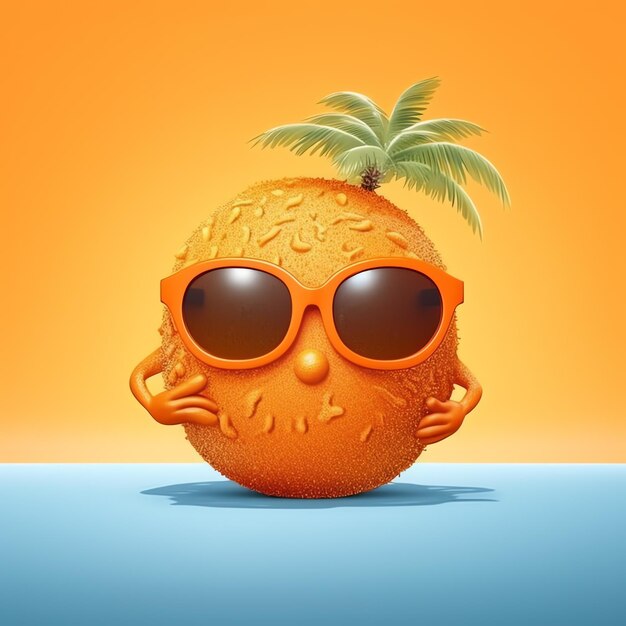 Photo orange fruit with sun glasses cartoon character ai generated