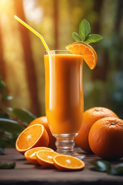 photo Orange smoothie branch with a blurred background