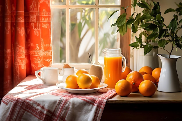 Photo of oranges and a juicer on a farmhouse kitchen t