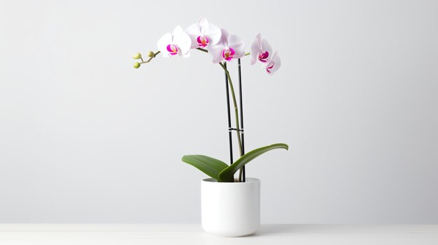 Photo of orchid in minimalist pot as houseplant for home decoration