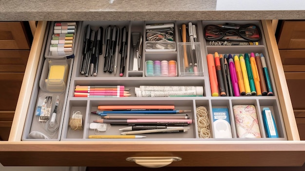 A Photo of a Organized Desk Drawer with Stationer