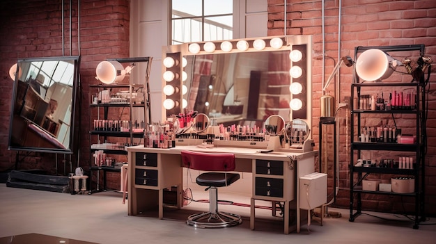 A photo of an organized makeup studio