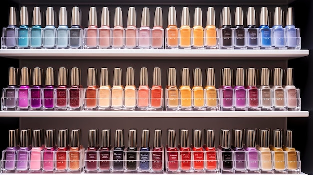 A photo of an organized nail polish display