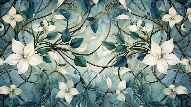 Photo ornate pattern and abstract flowers and vines generative ai