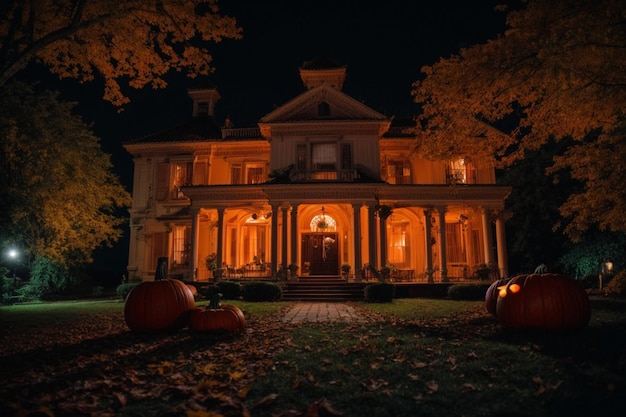 photo oud herenhuis op halloween nacht