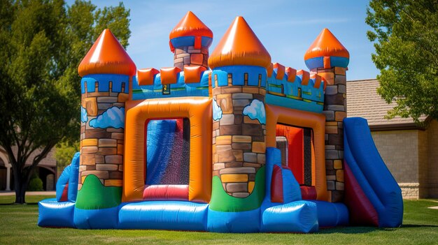 Photo a photo of outdoor bounce house for jumping fun