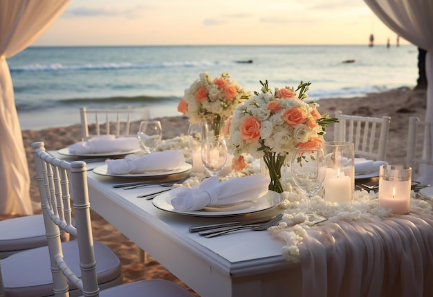 Photo of outdoor wedding ceremony table decoration