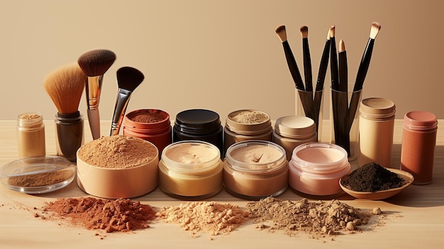 photo an overhead view of cosmetics makeup and natural organic products generated by AI