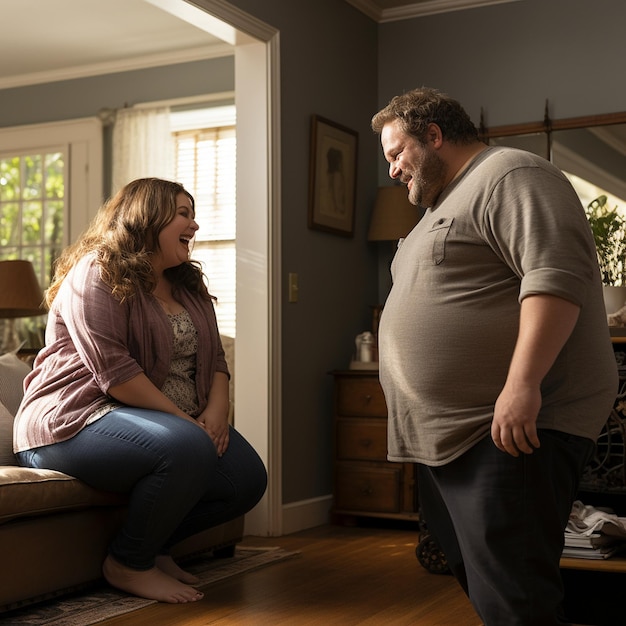 Photo photo of overweight woman and man laughing