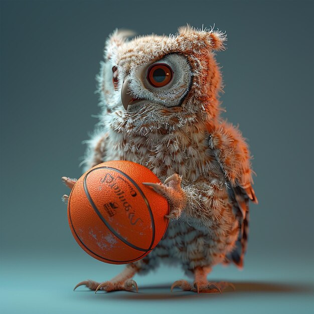 a photo of owl holding sports ball in hand