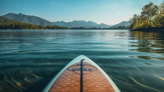 Photo a photo of a paddleboard on a calm lake